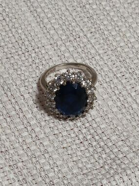 Sterling Silver Blue Sapphire Halo Ring with White Cubic Zirconia